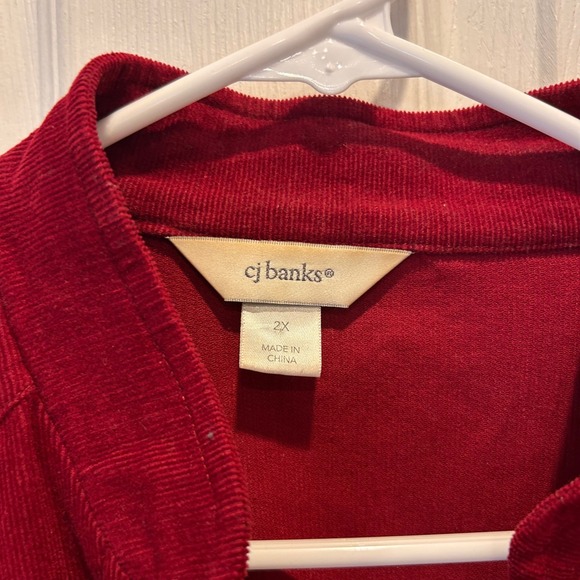 CJ Banks Womens Maroon Fine Corduroy Button Front Jacket Plus Size 2X Stretch - Picture 3 of 8